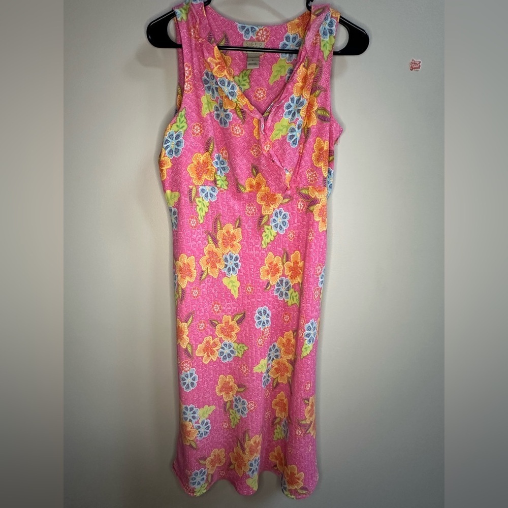 Vintage Y2K Sigrid‎ Olsen Sport Pink Floral Sleeveless Midi Dress Women 8 Easter